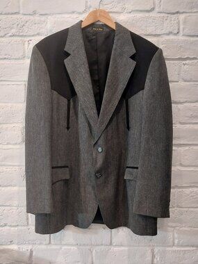 Circle S Cowboy Jacket Mens 46 R Gray Black Yoke Western Blazer Sport Coat Rodeo